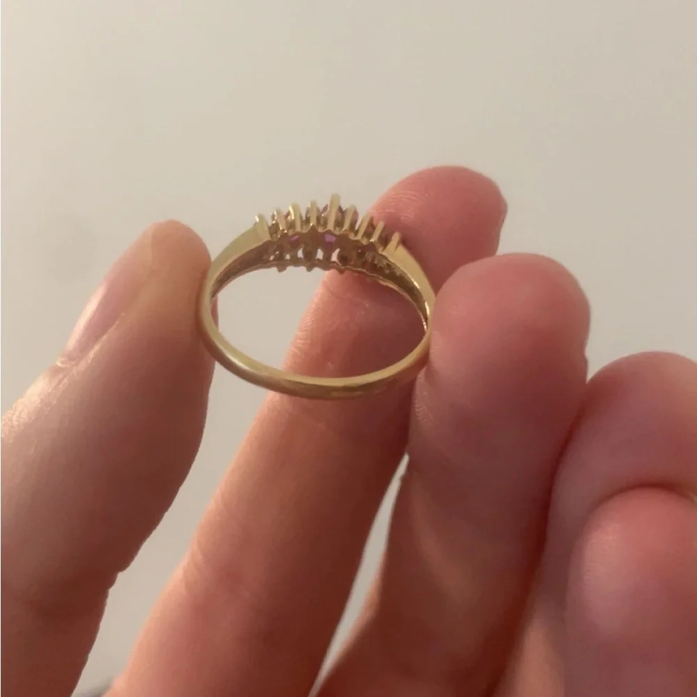 14k Solid Gold Antique Diamond and Pink Gemstone Ring - Picture 5 of 6